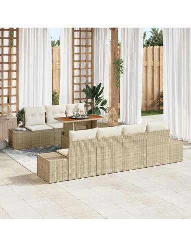 Set Divano da Giardino 8 pz Beige polyrattan