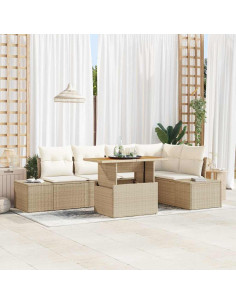 Set Divano da Giardino 6 pz Beige polyrattan