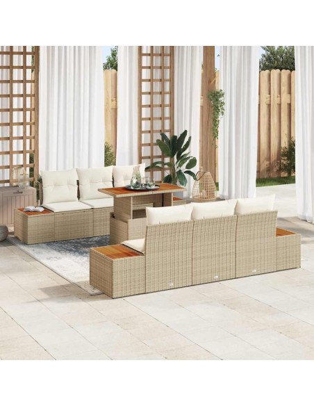 Set Divano da Giardino 7 pz Beige e Crema