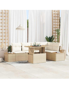 Set Divano da Giardino 6 pz Beige polyrattan