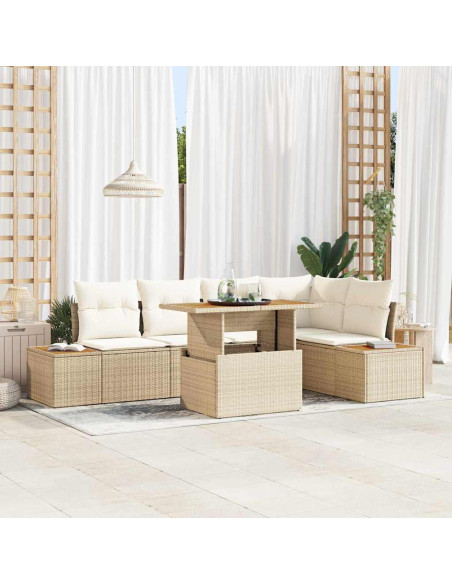 Set Divano da Giardino 6 pz Beige polyrattan