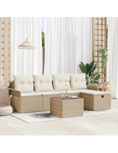 Set Divano da Giardino 6 pz Beige e Crema polyrattan