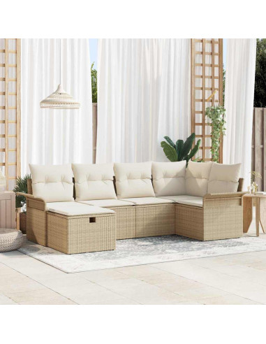 Set Divano da Giardino 6 pz Beige e Crema polyrattan
