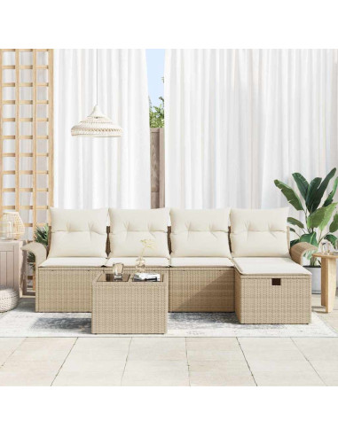 Set Divano da Giardino 6 pz Beige e Crema polyrattan