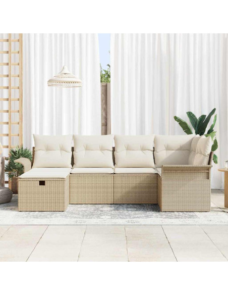 Set Divano da Giardino 6 pz Beige e Crema polyrattan