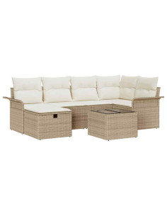 Set Divano da Giardino 7 pz Beige e Crema polyrattan 2