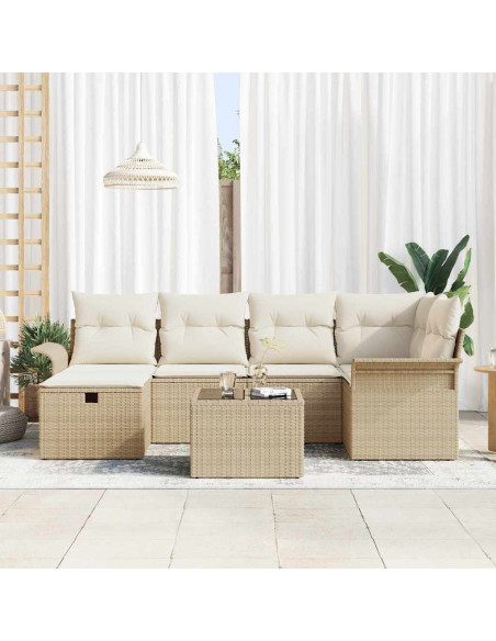 Set Divano da Giardino 7 pz Beige e Crema polyrattan