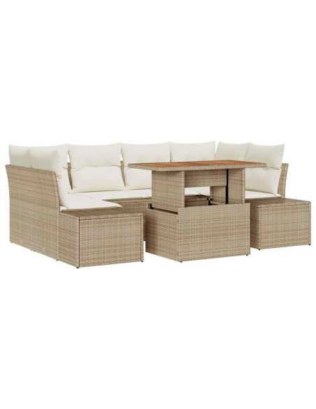 Set Divano da Giardino 7 pz Beige polyrattan