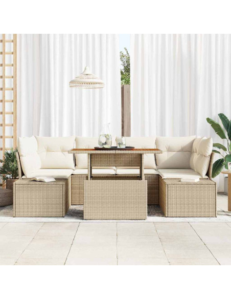 Set Divano da Giardino 7 pz Beige polyrattan