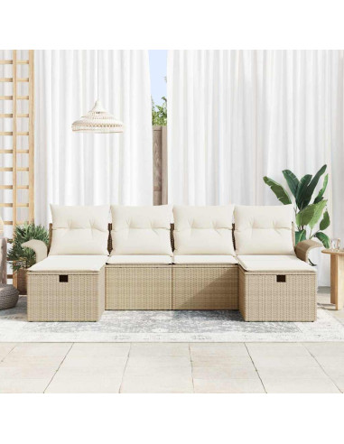 Set Divano da Giardino 6 pz Beige e Crema polyrattan