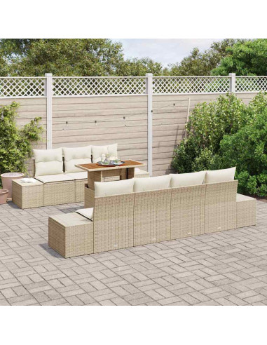 Set Divano da Giardino 8 pz Beige polyrattan
