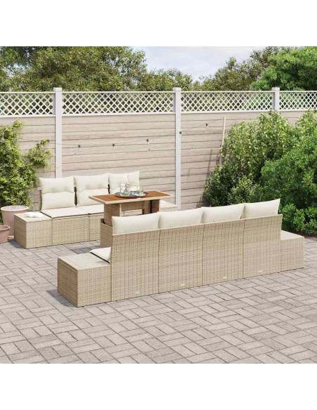 Set Divano da Giardino 8 pz Beige polyrattan