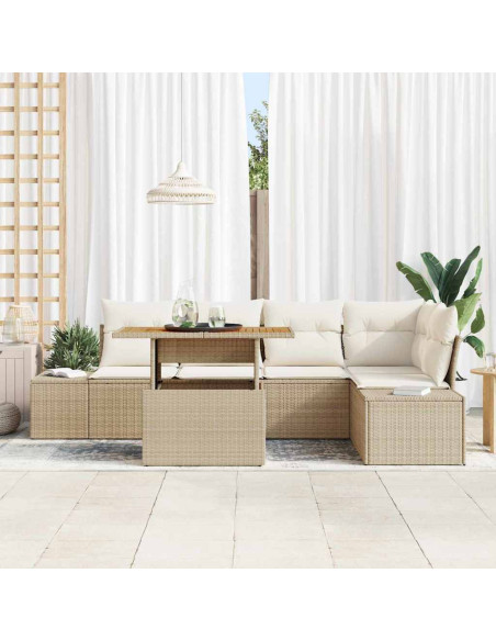 Set Divano da Giardino 6 pz Beige polyrattan