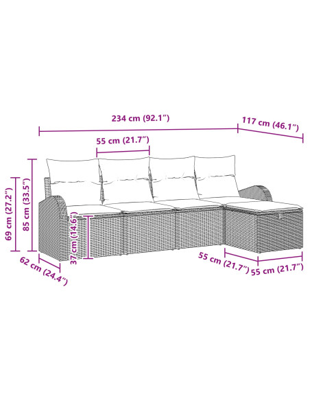 Set di divani 5 pz Beige e Crema polyrattan