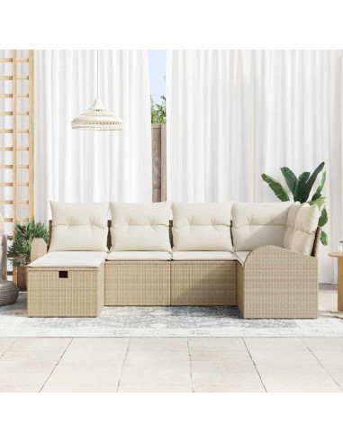 Set di divani 6 pz Beige e Crema polyrattan