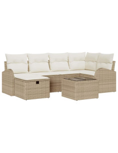 Set di divani 7 pz Beige e Crema polyrattan 2