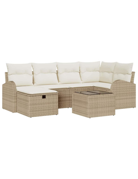 Set di divani 7 pz Beige e Crema polyrattan