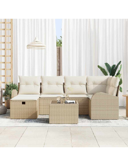 Set di divani 7 pz Beige e Crema polyrattan