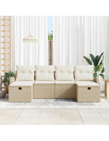 Set di divani 6 pz Beige e Crema polyrattan