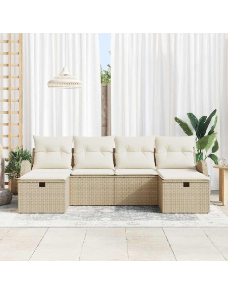 Set di divani 6 pz Beige e Crema polyrattan