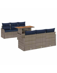 Set Divano da Giardino 7 pz Grigio e Blu Navy polyrattan 2