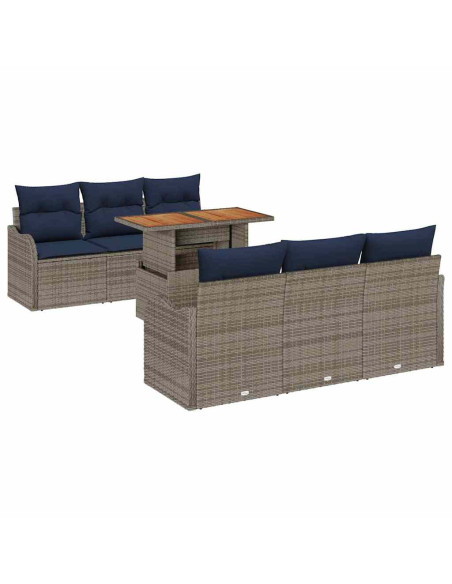 Set Divano da Giardino 7 pz Grigio e Blu Navy polyrattan
