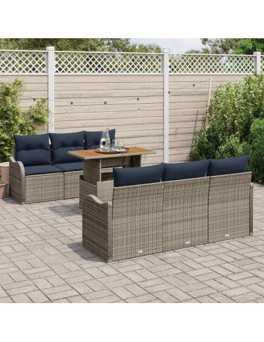 Set Divano da Giardino 7 pz Grigio e Blu Navy polyrattan