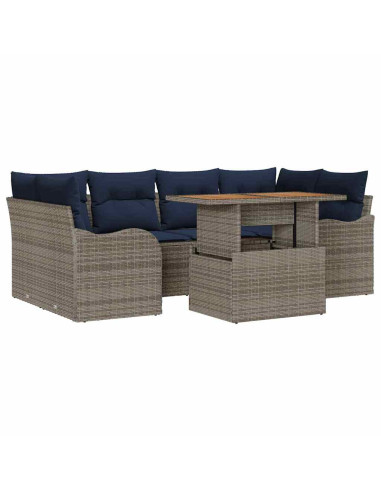 Set Divano da Giardino 7 pz grigio e blu navy