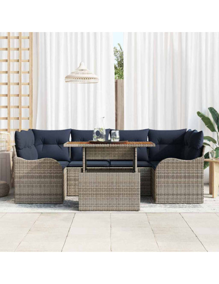 Set Divano da Giardino 7 pz grigio e blu navy