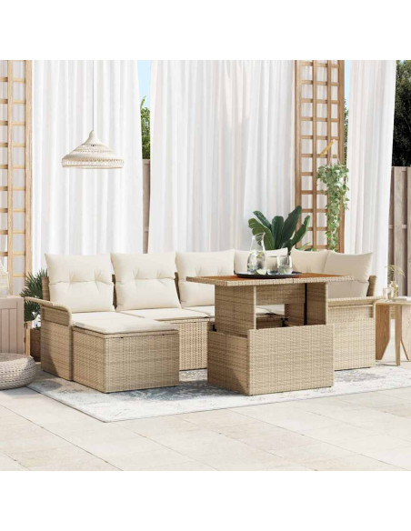 Set Divano da Giardino 7 pz Beige e Crema polyrattan
