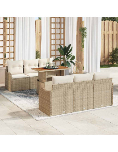 Set Divano da Giardino 7 pz Beige e Crema polyrattan