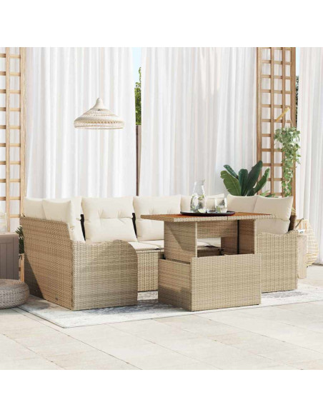 Set Divano da Giardino 7 pz beige e panna