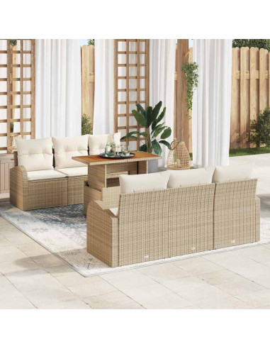 Set Divano da Giardino 7 pz beige e panna