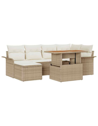 Set Divano da Giardino 7 pz Beige e Crema polyrattan