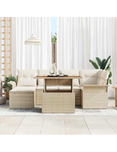 Set Divano da Giardino 7 pz Beige e Crema polyrattan