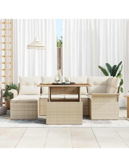 Set Divano da Giardino 7 pz Beige e Crema polyrattan