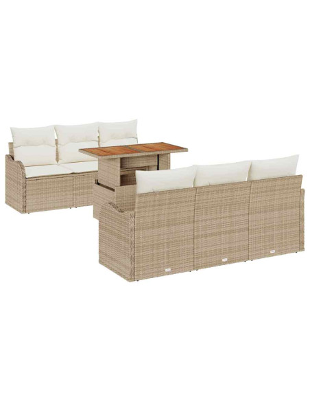 Set Divano da Giardino 7 pz Beige e Crema polyrattan