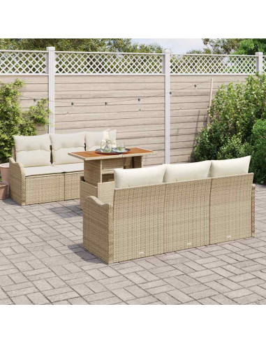 Set Divano da Giardino 7 pz Beige e Crema polyrattan