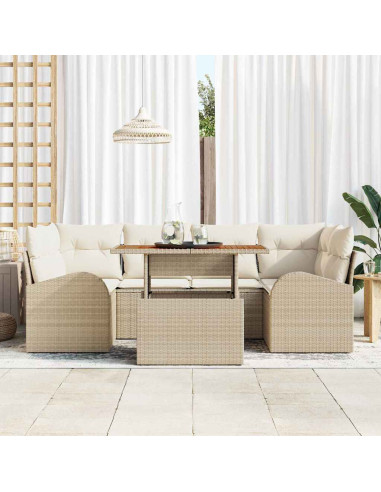 Set Divano da Giardino 7 pz beige e panna