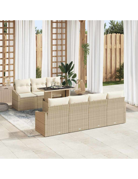 Set Divano da Giardino 8 pz Beige e Crema polyrattan
