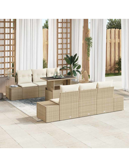 Set di divani 7 pz Beige e Crema polyrattan