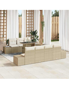 Set di divani 8 pz Beige e Crema polyrattan