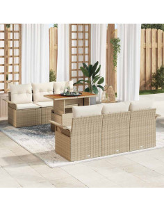 Set Divano da Giardino 7 pz beige e panna