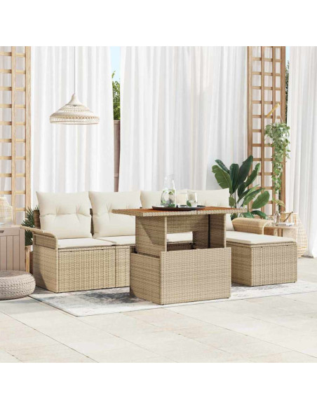 Set Divano da Giardino 6 pz beige e panna