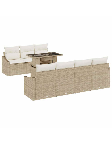 Set Divano da Giardino 8 pz Beige e Crema polyrattan