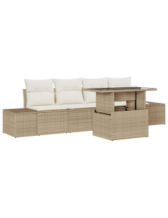 Set di divani 5 pz Beige e Crema polyrattan 2