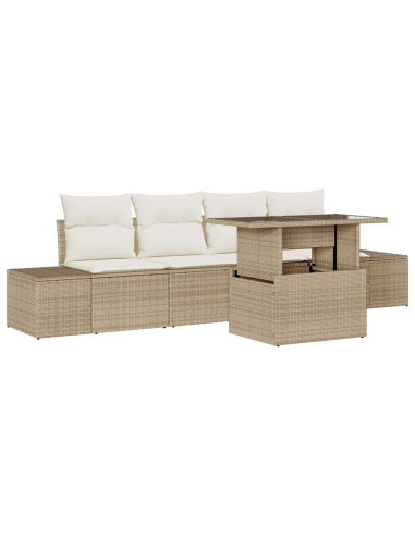 Set di divani 5 pz Beige e Crema polyrattan