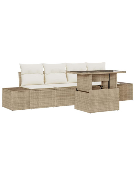 Set di divani 5 pz Beige e Crema polyrattan