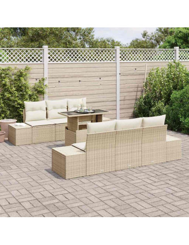 Set di divani 7 pz Beige e Crema polyrattan