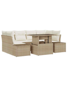 Set di divani 7 pz Beige e Crema polyrattan 2